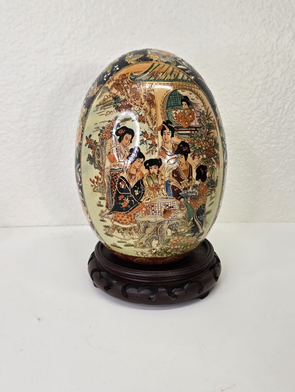 VTG Satsuma Royal Cloisonne Style Porcelain Hand-Painted Large Egg Geisha